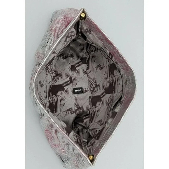 Junior Drake Leather Pink Gold Iridescent Clutch w/Metal Flex Kiss Closure - Picture 4 of 6